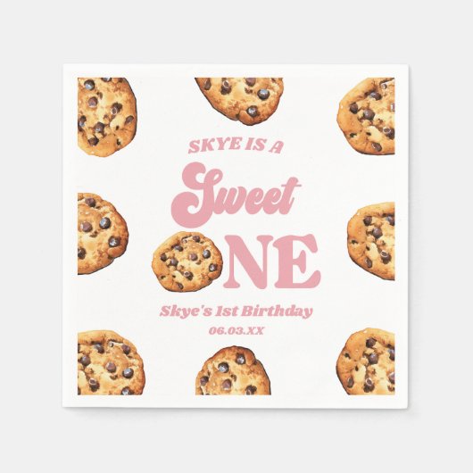 Sweet One Cookies en Melk 1e Verjaardagsfeest Servet (Voorkant)