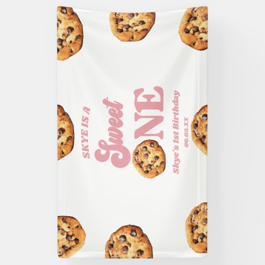 Sweet One Cookies en Melk 1e Verjaardagsfeest Spandoek (Verticaal)