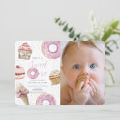 Sweet One Cupcake & Donuts Meisje Foto 1e verjaard Kaart (Staand voorkant)