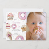 Sweet One Cupcake & Donuts Meisje Foto 1e verjaard Kaart (Voorkant)