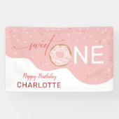 Sweet One Cute Pink Girl's eerste verjaardag Spandoek (Horizontaal)