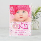 Sweet ONE Donut 1e verjaardag meisje Bedankt! Bedankkaart (Staand voorkant)