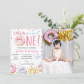 Sweet One Donut 1e verjaardag uitnodiging (Staand voorkant)