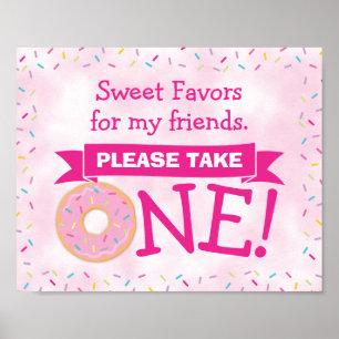 Sweet ONE Donut 1st Birthday Girl Party Favor Sign Poster