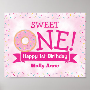 Sweet ONE Donut 1st Birthday Girl Party Welkom Poster