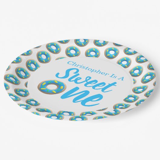 Sweet One Donut 1st Birthday Papieren Bordje (Gekanteld)