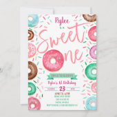 Sweet One Donut 1st Birthday Party Invitation Kaart (Voorkant)