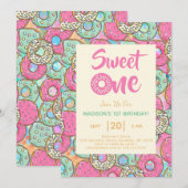 Sweet One Donut 1st Birthday Party Invitation Kaart (Voorkant / Achterkant)