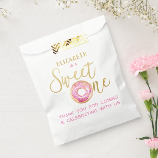 Sweet One Donut 1st Birthday Roze Goud Traktatie Bedankzakje (Gezegeld)