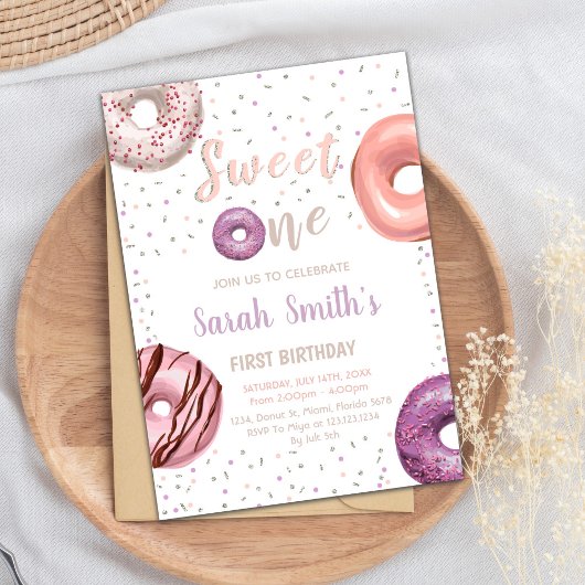 Sweet One Donut Birthday-uitnodigingen Kaart