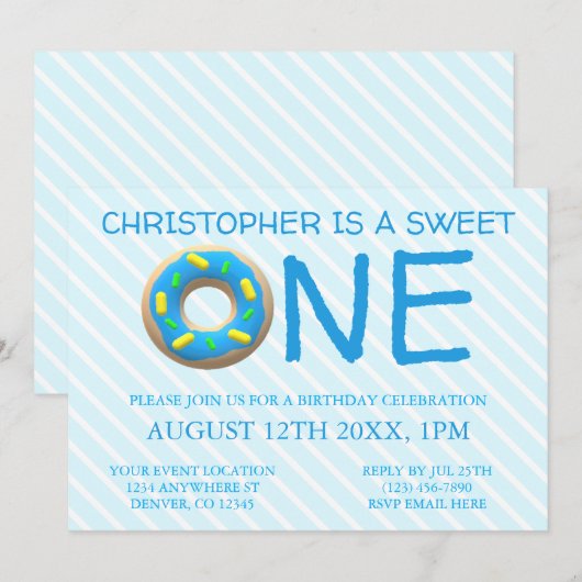 Sweet One Donut Boy 1st Birthday Kaart (Voorkant / Achterkant)