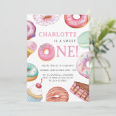 Sweet One Donut Dessert 1e eerste verjaardagsfeest Kaart (Staand voorkant)