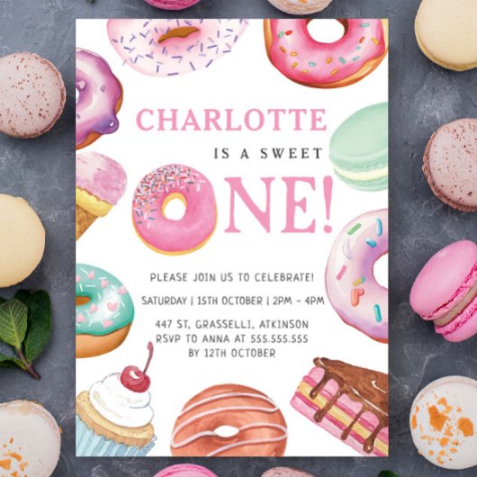 Sweet One Donut Dessert 1e eerste verjaardagsfeest Kaart