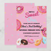 Sweet One Donut First Birthday Party Invitation Kaart (Voorkant / Achterkant)