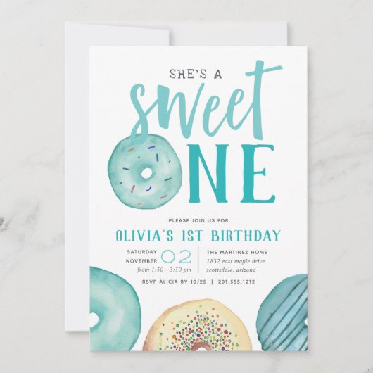 Sweet One | Donut First Birthday Party Kaart (Voorkant)