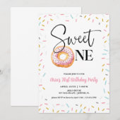 Sweet One Donut First Birthday Party Kaart (Voorkant / Achterkant)