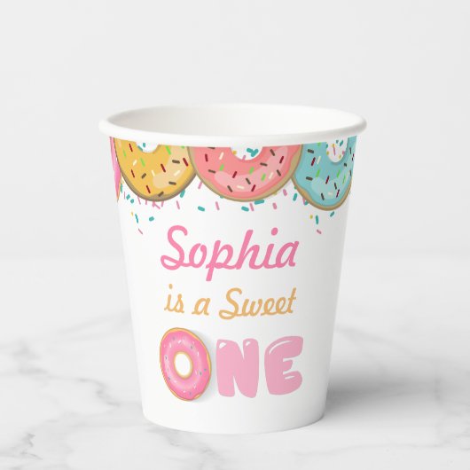 Sweet One Donut First Birthday Party Papieren Bekers (Voorkant)