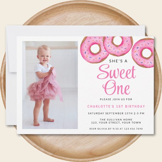 Sweet One Donut Foto Eerste Verjaardagsfeest Kaart