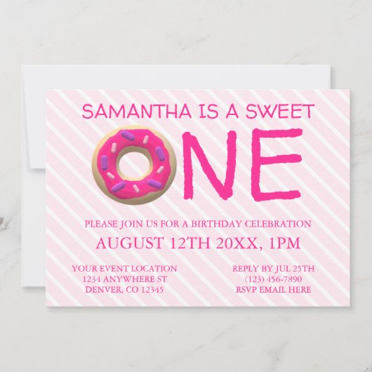 Sweet One Donut Girl 1st Birthday Kaart (Voorkant)