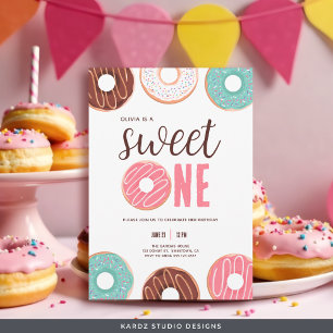 Sweet One Donut Girl 1st Birthday Kaart