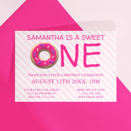 Sweet One Donut Girl 1st Birthday Kaart