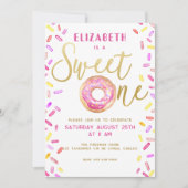 Sweet One Donut Girl 1st Birthday Party Roze Kaart (Voorkant)