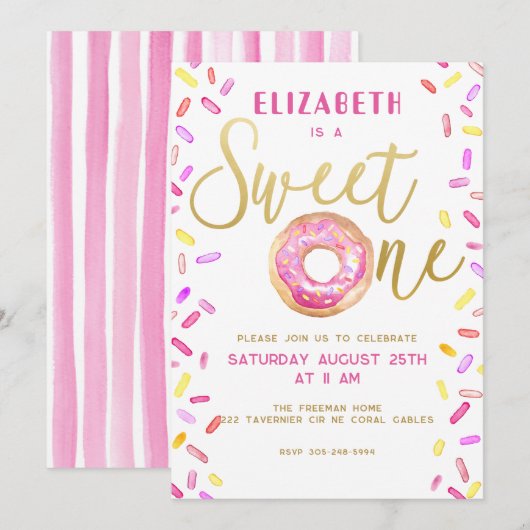 Sweet One Donut Girl 1st Birthday Party Roze Kaart (Voorkant / Achterkant)