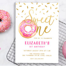 Sweet One Donut Girl 1st Birthday Pink Gold Party