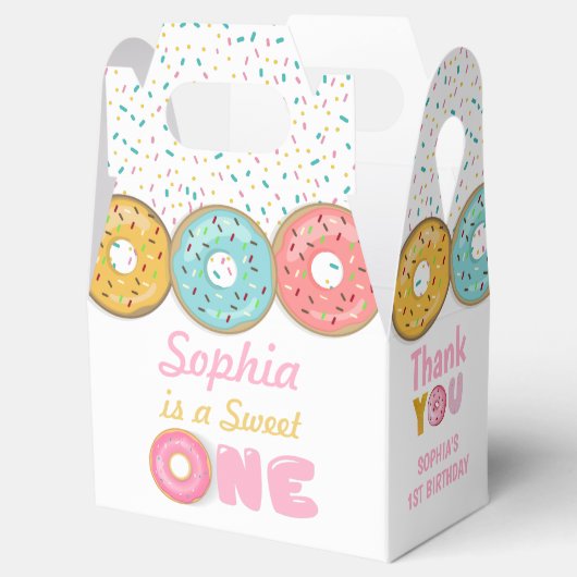 Sweet One Donut Girl First Birthday Party Bedankdoosjes (Geopend)