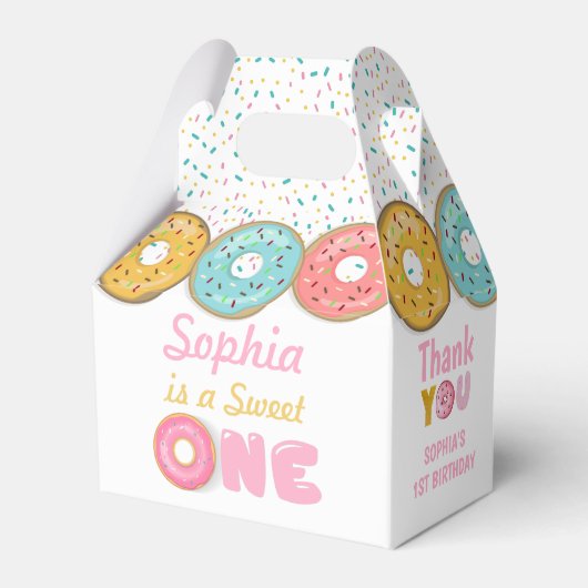 Sweet One Donut Girl First Birthday Party Bedankdoosjes (Voorkant Zijde)