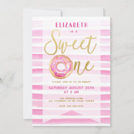 Sweet One Donut Girl Verjaardag Roze Strepen Kaart