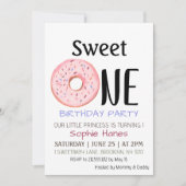 Sweet One Donut Girl's First Birthday Party Invite Kaart (Voorkant)