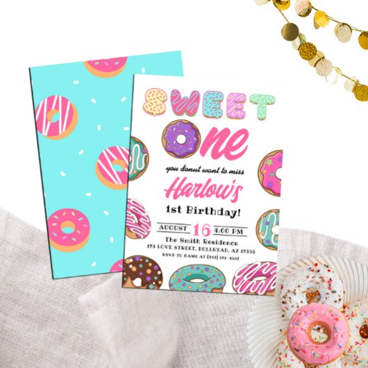 Sweet One Donut Meisje's 1e Verjaardag Kaart