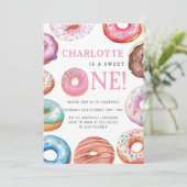 Sweet One Donut Pink 1e eerste verjaardag Kaart (Staand voorkant)