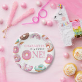 Sweet One Donut Pink 1e eerste verjaardag Papieren Bordje (Feest)