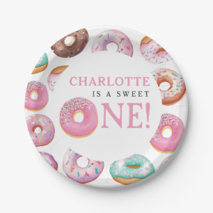 Sweet One Donut Pink 1e eerste verjaardag Papieren Bordje