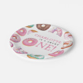 Sweet One Donut Pink 1e eerste verjaardag Papieren Bordje (Gekanteld)