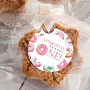 Sweet One Donut Pink 1e eerste verjaardag Ronde Sticker