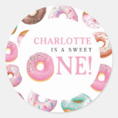 Sweet One Donut Pink 1e eerste verjaardag Ronde Sticker (Voorkant)