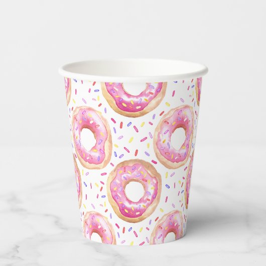 Sweet One Donut Pink 1e verjaardagsfeestje Papieren Bekers (Achterkant)
