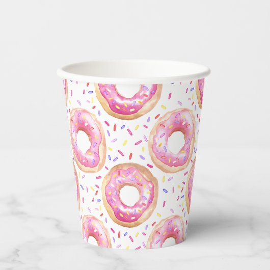 Sweet One Donut Pink 1e verjaardagsfeestje Papieren Bekers (Voorkant)
