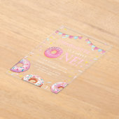 Sweet One Donut Pink eerste verjaardagsfeestje Acryl Uitnodigingen (Laagn)