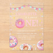 Sweet One Donut Pink eerste verjaardagsfeestje Acryl Uitnodigingen (Voorkant)