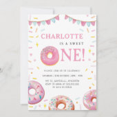Sweet One Donut Pink eerste verjaardagsfeestje Kaart (Voorkant)