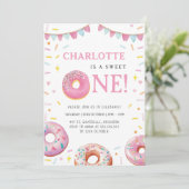 Sweet One Donut Pink eerste verjaardagsfeestje Kaart (Staand voorkant)