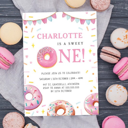 Sweet One Donut Pink eerste verjaardagsfeestje Kaart