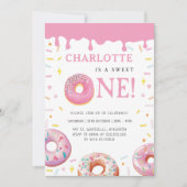 Sweet One Donut Pink Glaze Eerste Verjaardagsfeest Kaart (Voorkant)