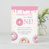 Sweet One Donut Pink Glaze Eerste Verjaardagsfeest Kaart (Staand voorkant)
