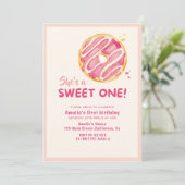 Sweet one donut roze meisje eerste verjaardag kaart (Staand voorkant)
