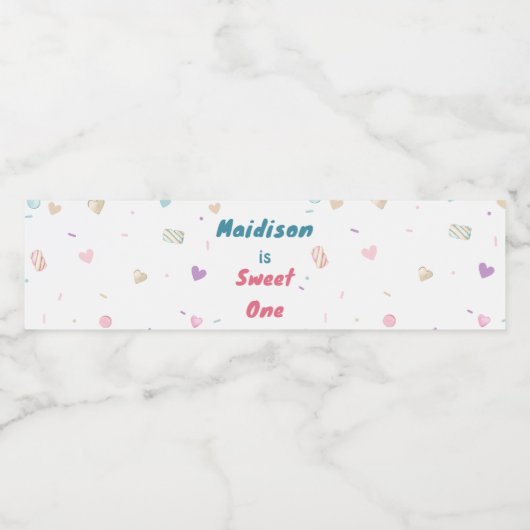 Sweet One Donut Schattige Kleurrijk Waterfles Etiket (Enkel label)